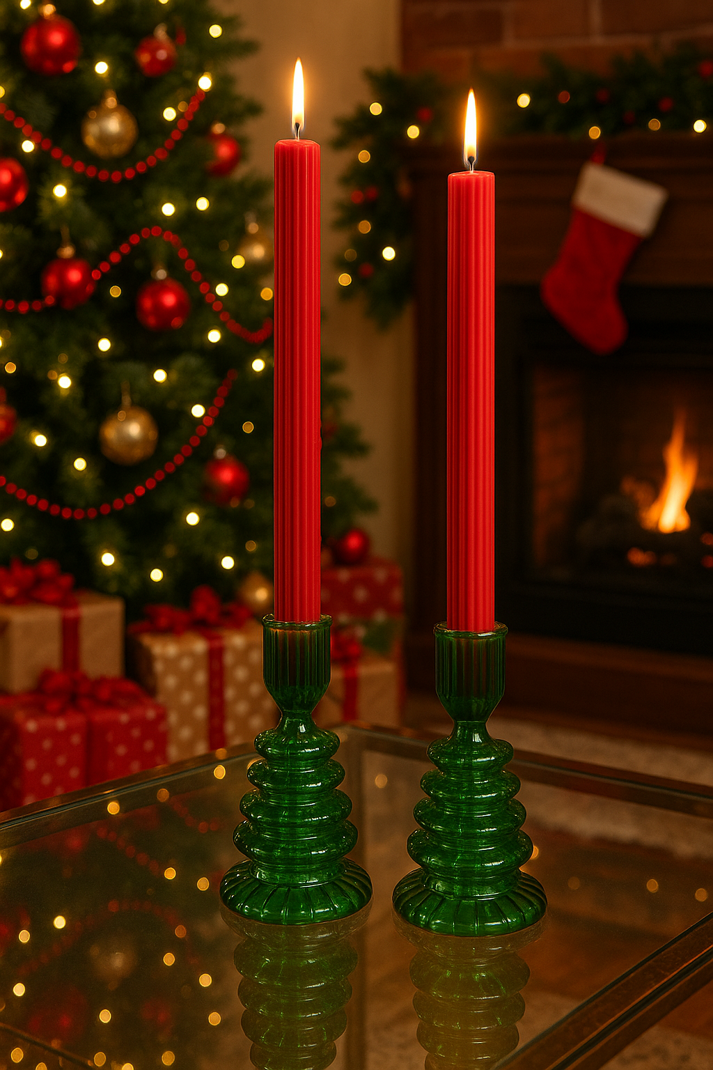 Two Emerald Glow Candle Holder